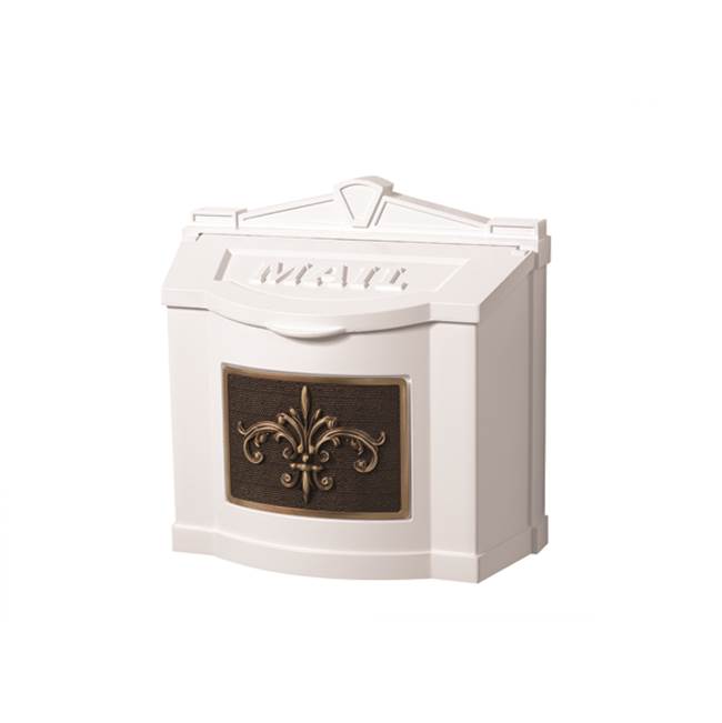 Gaines Manufacturing Wallmount Mailbox Fleur De Lis Design White w/ Antique Bronze Fleur De Lis